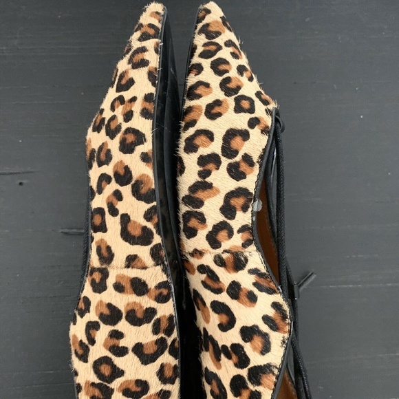 Zara Brown Leopard Pointed Toe Lace Up Flats - Picture 7 of 8